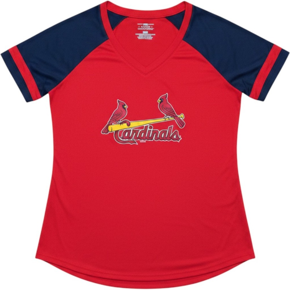 MLB St Louis Cardinals Womens V-Neck Raglan T-Shirt Red Navy Blue Large